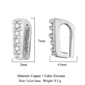 Silver copper clasp with cubic zirconia for necklaces showing dimensions 7x2x4.5mm