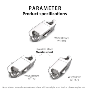 Three sizes of stainless steel lobster clasps for jewelry making with weight details