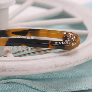 Elegant tortoise shell acetate hair clip with crystal accents and teeth grip for women