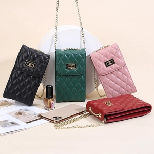 Elegant quilted sheepskin crossbody bag with gold chain strap in four colors