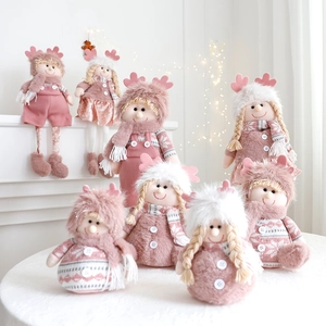 Pink and white telescopic Christmas plush dolls in various standing poses for home decor