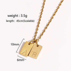 18k gold plated stainless steel square alphabet pendant necklace with letters A and B
