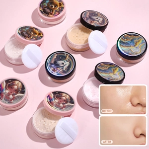 Waterproof loose powder set with cute patterns and puffs for oil control and coverage