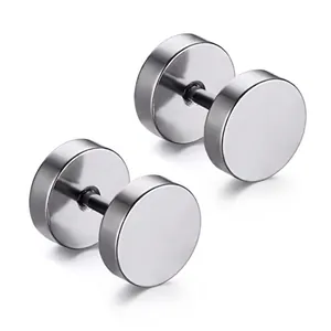 Polished stainless steel dumbbell stud earrings with minimalist silver finish for unisex