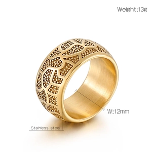 Detailed close-up showing 12mm width and 13g weight of the golden stainless steel ring