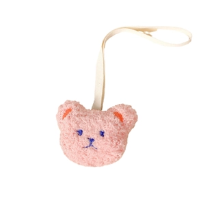 Attache-tétine en peluche ours rose avec détails brodés et cordon tissé