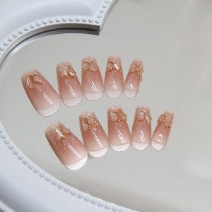 Gradient Blush Press On Nägel Champagner Strasssteine Ballerina Form Abnehmbare Falsche Nägel Kunststoff Elegante Maniküre