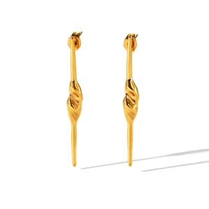Minimalist gold spiral twist stainless steel long drop earrings for women stylish jewelry