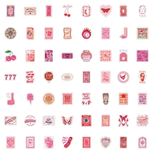 Set of 60 pink retro Y2K graffiti stickers featuring aesthetic vinyl waterproof designs