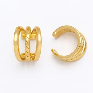 Three-layer gold punk ear cuff featuring twisted rope texture for non-pierced ears