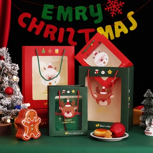 Christmas gift bags with transparent PVC window featuring Santa and reindeer cartoon patterns