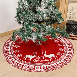 Red White Knitted Christmas Tree Skirt Reindeer Snowflake Pattern Yarn Round Xmas Holiday Home Decor