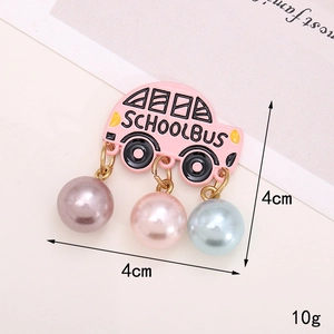 Pink school bus brooch with colorful pearl charms measuring 4cm by 4cm for DIY accessories