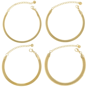 Set of four 18K gold-plated stainless steel snake chain bracelets in different widths