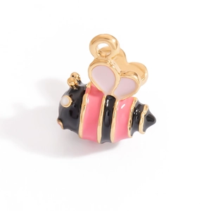 Exquisite gold-plated honey bee pendant with pink and black enamel for DIY jewelry
