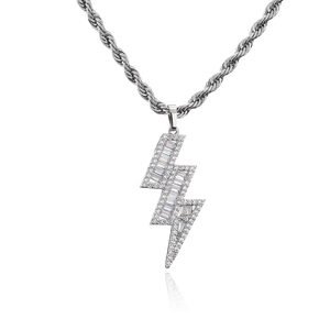 Iced out lightning bolt pendant necklace with micro-pave stones and rope chain