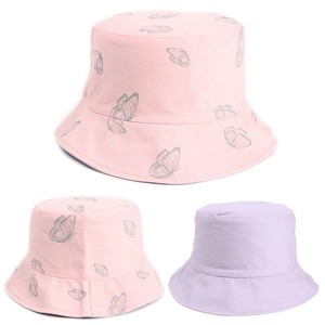 Chapeau bob d'été pour femmes en coton avec imprimé papillon et design réversible violet