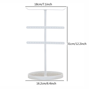 Detailed dimensions of white metal jewelry stand for necklaces and earrings