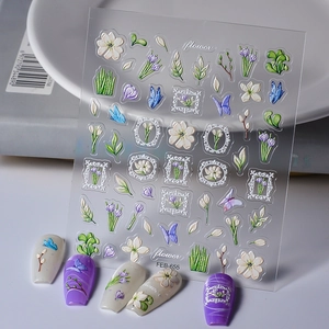 5D Embossed Nail Art Stickers Elegant Floral Butterfly Relief Self Adhesive Manicure Decals For Women DIY Decoration