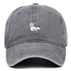 Vintage washed charcoal cotton baseball cap featuring a white squirrel embroidery