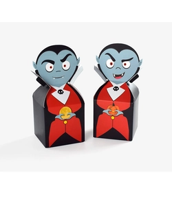 Detail of vampire cartoon gift boxes with unique 3D head cut-out closure for Halloween