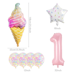 Kit de ballons glace et donut pour 1er anniversaire fille avec ballon chiffre 1 rose
