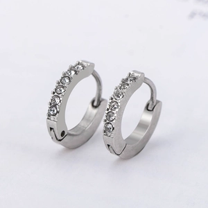 Hip Hop Stainless Steel Geometric Hoop Earrings Unisex Rhinestone Inlaid Minimalist Silver Huggie Hoop Jewelry For Party Daily