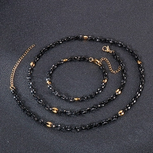 Hip hop coffee bean jewelry set with black and gold stainless steel necklace and bracelet