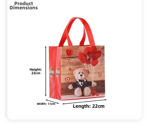 Detailed size specifications of the bear gift bag showing dimensions 22x23x11 cm