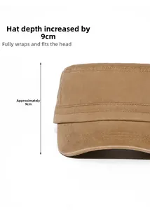 Detail view of washed cotton military cap showing reinforced stitching and 9cm depth