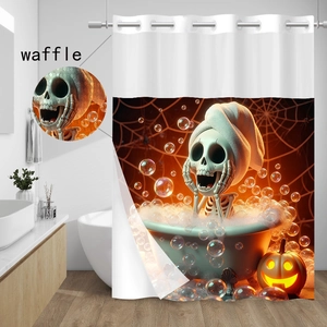 Tenda Da Doccia E Tappetino Bagno Halloween Poliestere Nido D Ape Impermeabile Scheletro Zucca Arredamento Lavabile