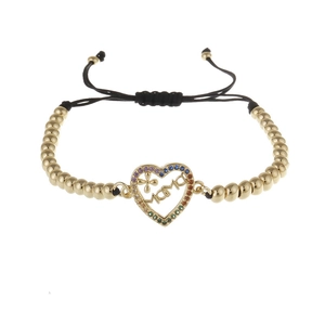 MAMA Heart Bracelet Copper Gold Plated Micro Inlaid Zircon Adjustable Braided Rope Mother Day Gift Women Jewelry