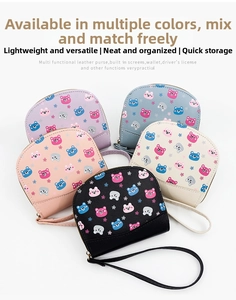 Set of five small semi-circle leather coin purses with cute bear and floral prints