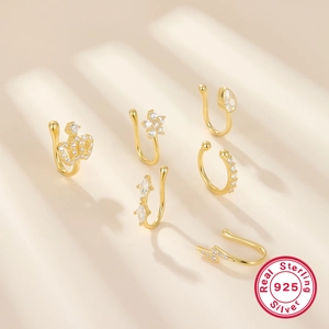 Detailed view of 6-piece sterling silver 925 star ear clips set with gold plating