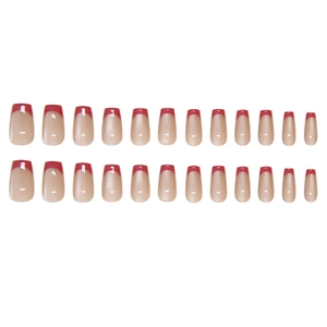 French tip cat-eye press-on nails set in red and nude pink with 24 pieces in various sizes