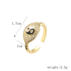 Anello regolabile yin yang dorato con accenti in zircone bianco e design aperto fine