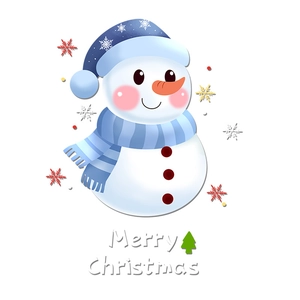 Sticker de fenêtre bonhomme de neige de Noël avec chapeau bleu et texte Merry Christmas