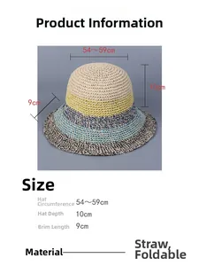 Size chart for striped straw hat with 54-59cm circumference and 9cm foldable brim