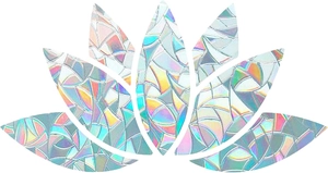 Macro shot of lotus flower window cling with rainbow prism holographic light reflection