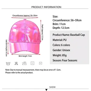 Waterproof PU leather baseball cap with flat brim measurements and size specifications