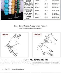Size guide for green phantom crystal beads showing wrist measurements and bead counts