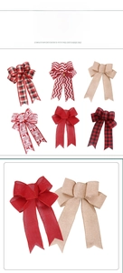 Macro detail of assorted Christmas bows featuring red plaid, burlap textures and deer prints
