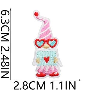 Detail view of Valentine gnome embroidery patch with measurements 6.3x2.8 cm size