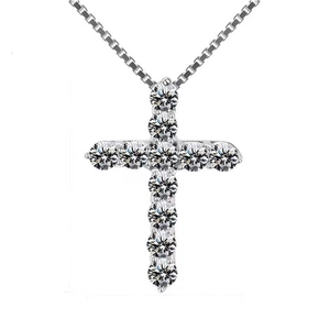 Classic silver cross necklace with pavé cubic zirconia on a sleek box chain for men and women