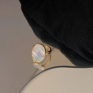Minimalist 925 sterling silver open ring with oval shell inlay and golden finish