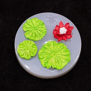 Lotus and leaf silicone mold for DIY cake fondant and plaster craft decorations