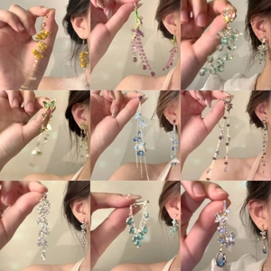 Painted Flower Glass Bead Tassel Dangle Earrings With 925 Sterling Silver Earring Post Sweet Fairy Style Women