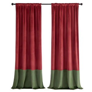 Red and green velvet curtains in American retro style for living room and bedroom decor