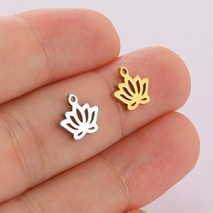 Stainless steel lotus flower charms in gold and silver finish for DIY jewelry making