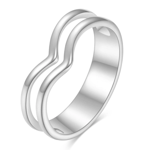 Minimalist double heart hollow stainless steel ring with polished silver finish